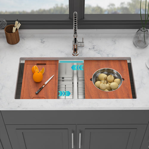 39-inch Built-in Kitchen Sink with Mixing Bowl Worktop