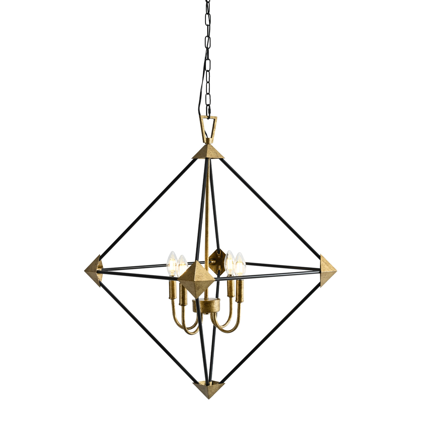 4-Light Metal Hanging Lantern Pendant Matte Black Gold