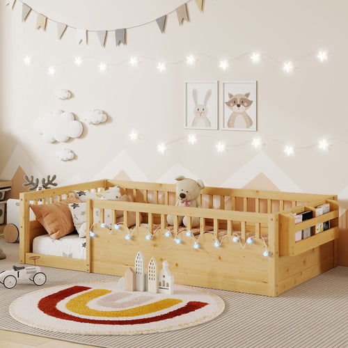 Twin Montessori Floor Bed Frame with Storage Shelf