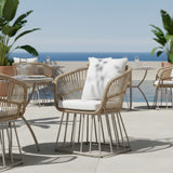 Outdoor Dining Chair Teak Wicker Beige Steel 300LBS