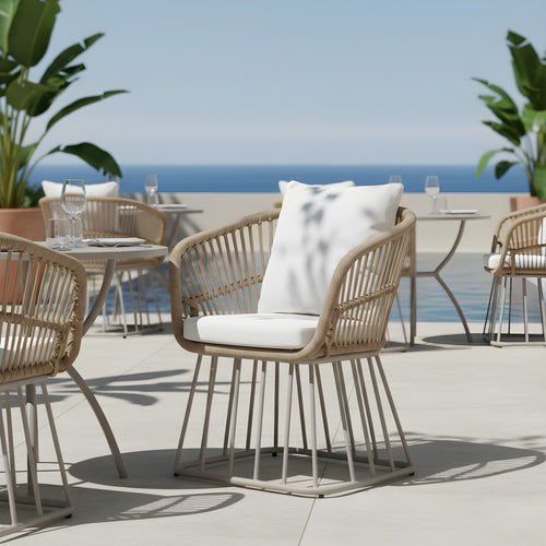 Outdoor Dining Chair Teak Wicker Beige Steel 300LBS