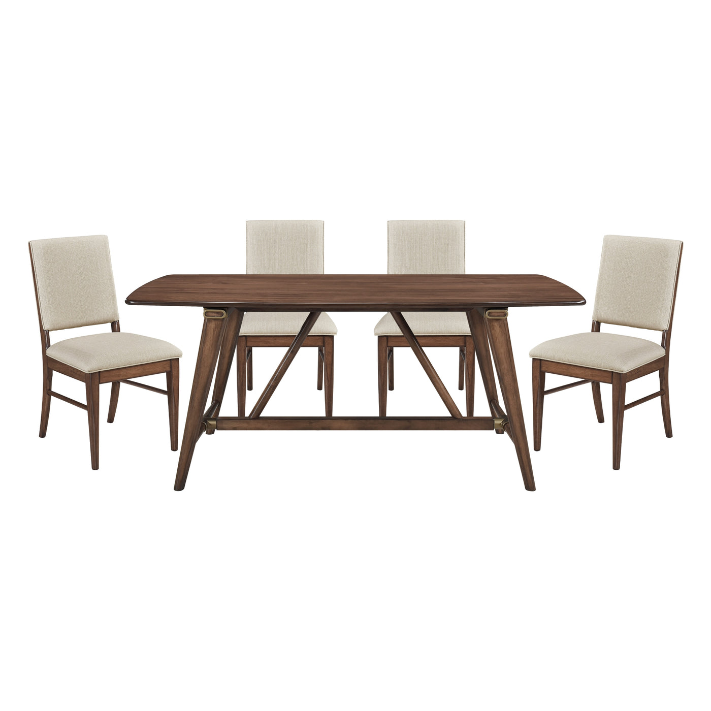 5pc Dining Set Table 4 Fabric Chairs Brown Wood Kitchen Furniture