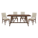 5pc Dining Set Table 4 Fabric Chairs Brown Wood Kitchen Furniture