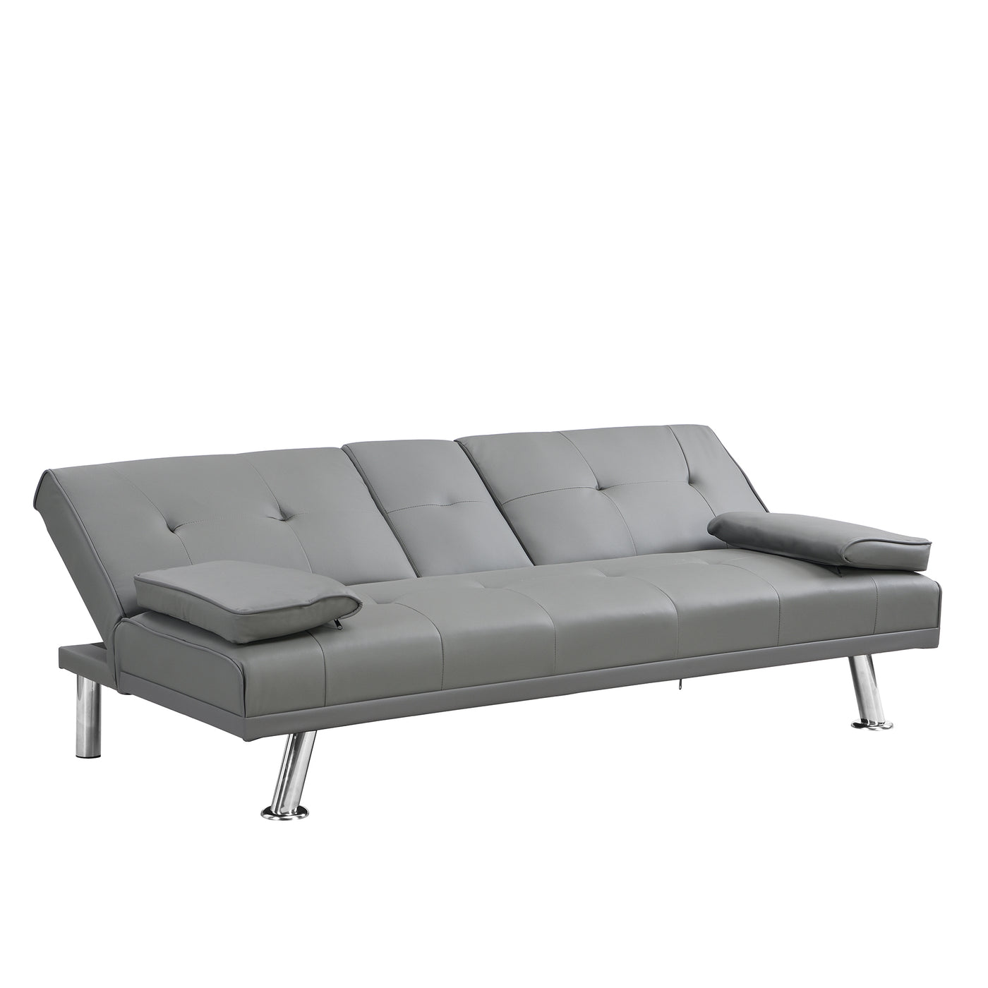 Modern Grey PVC Futon Sofa Bed with Wood Frame