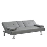 Modern Grey PVC Futon Sofa Bed with Wood Frame