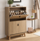 23.6" Oak Entryway Shoe Cabinet Flip-Down Storage Freestanding