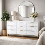 9 Drawer White Wooden Dresser Chest with Metal Handles
