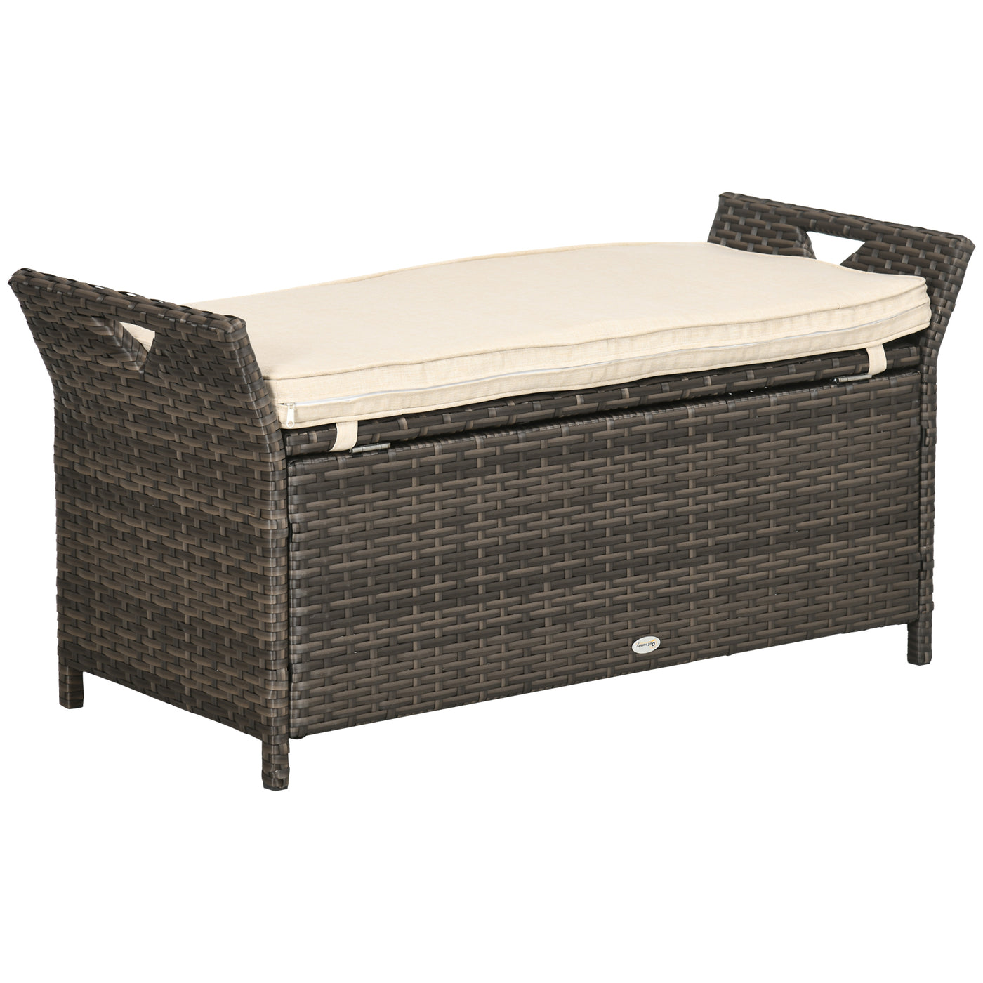 Outdoor Storage Bench PE Wicker Cream White 27 Gallon 43in