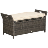 Outdoor Storage Bench PE Wicker Cream White 27 Gallon 43in