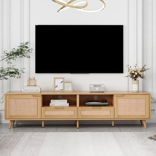 Modern Farmhouse Rattan TV Stand for TVs up to 85