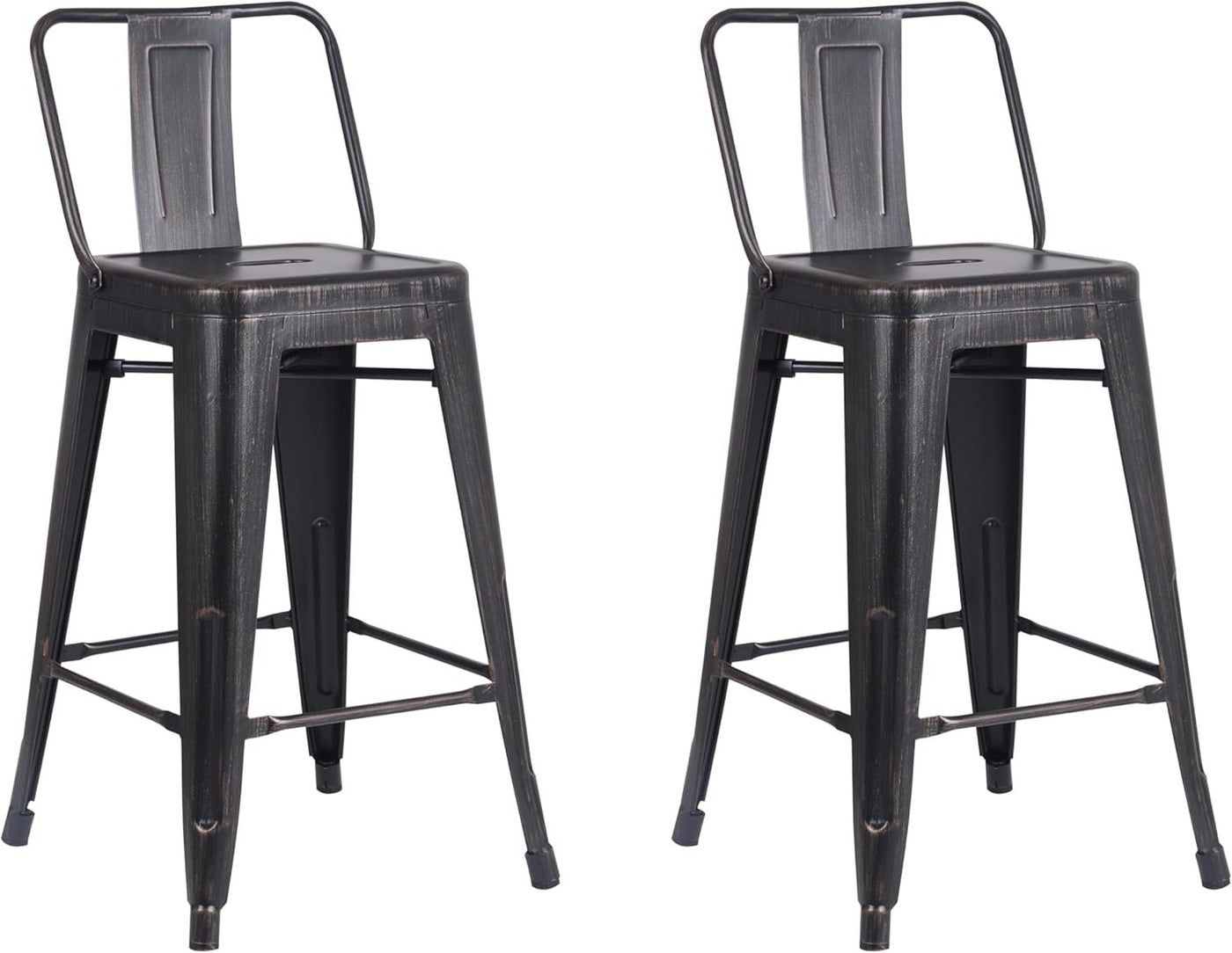 Set of 2 Industrial Metal Barstools 24" Seat Distressed Black