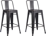 Set of 2 Industrial Metal Barstools 24" Seat Distressed Black
