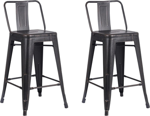 Set of 2 Industrial Metal Barstools 24" Seat Distressed Black
