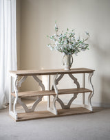 Three-Tiered Wooden Console Table, Brown/White, 64x17x34