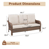 70.9ft PE Wicker Rattan 3 Seat Sofa Outdoor Furniture Set Beige