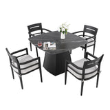 5-Piece Outdoor Dining Set 44" Sintered Stone Table Armchairs
