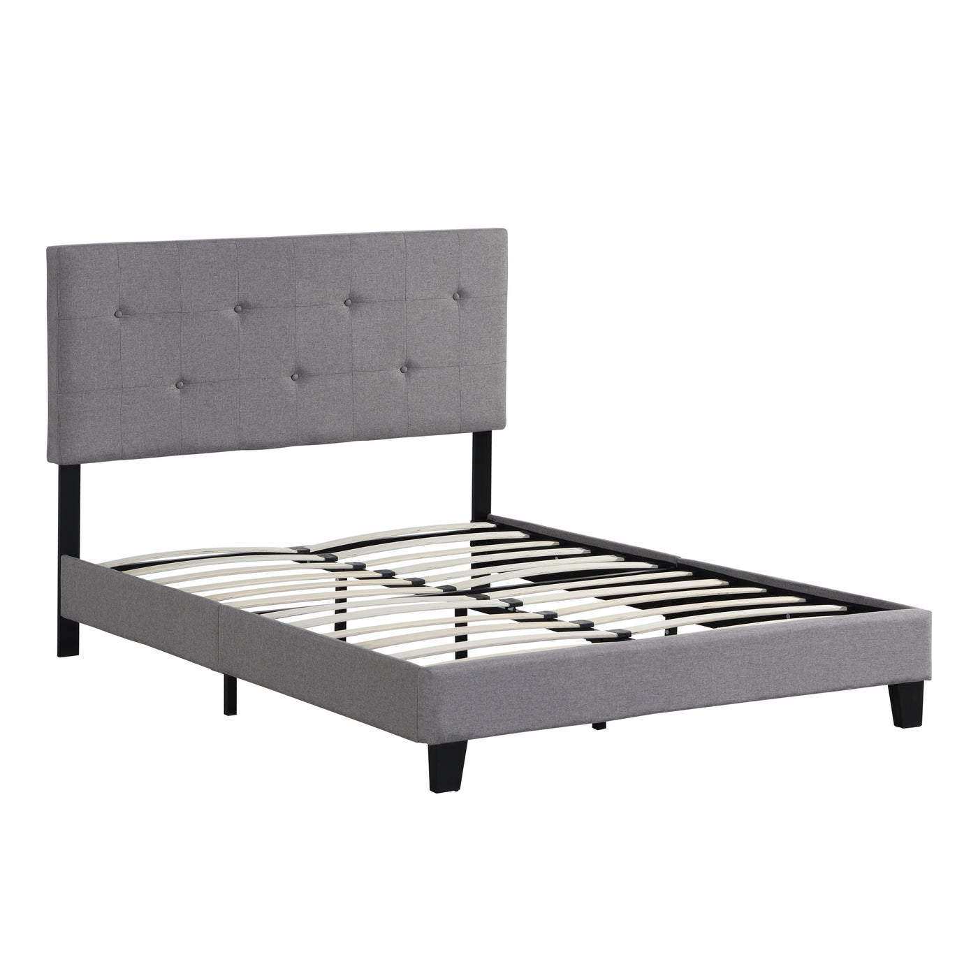 Queen Size Button Tufted Upholstered Platform Bed Frame Gray