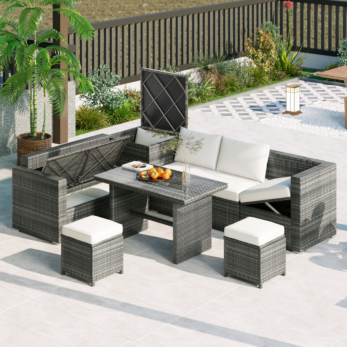 Outdoor 6-Piece All Weather PE Rattan Sofa Set, Garden Patio Wicker Sectional