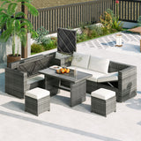 Outdoor 6-Piece All Weather PE Rattan Sofa Set, Garden Patio Wicker Sectional