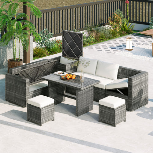 Outdoor 6-Piece All Weather PE Rattan Sofa Set, Garden Patio Wicker Sectional