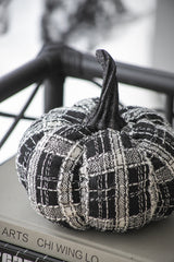 Set of 2, 7x7x7' Fabric Light Black White Plaid Pumpkin, for Holiday Halloween D