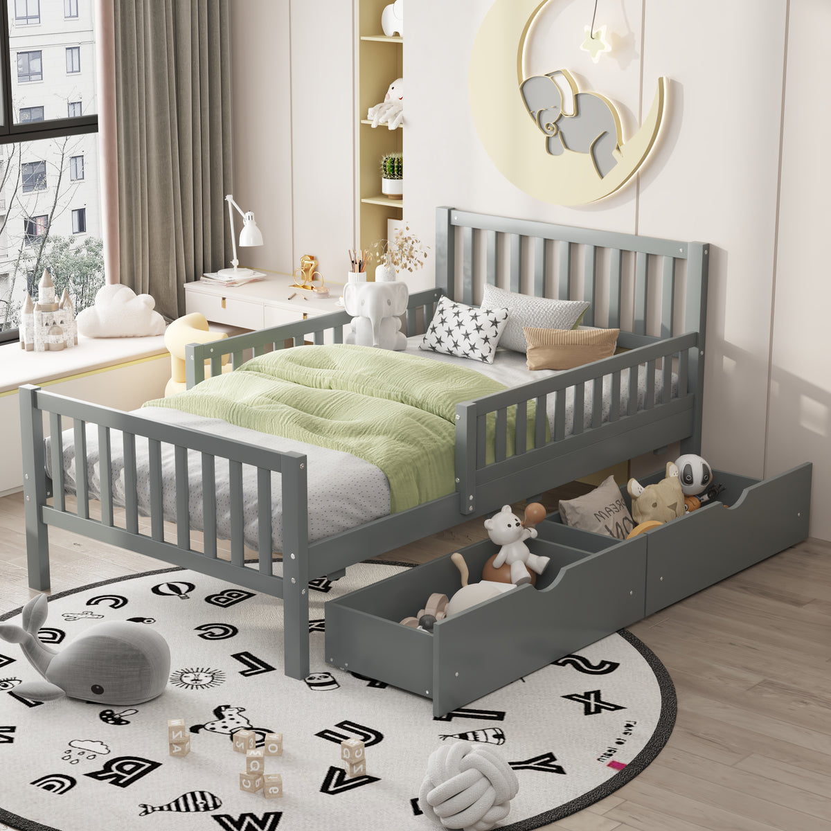 Twin Wood Platform Bed Gray