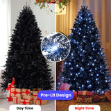 7.5ft Black Christmas Tree with 500 White LED Lights, 2156 Tips PE+PVC Artificia