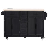 K&K 56.5'' Kitchen Island with Drop Leaf, Power Outlet, Embossed Vertical Stripe