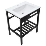 White Ceramic Console Sink with Black Legs, 24' x 18', Durable Porcelain with St