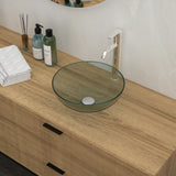 Artistic Tempered Glass Vessel Sink with Chrome Faucet and Pop-up Drain, Clear,