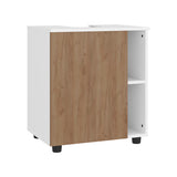 Under Sink Bathroom Cabinet with Side Shelves, White and Oak