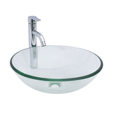 Artistic Tempered Glass Vessel Sink with Chrome Faucet and Pop-up Drain, Clear,
