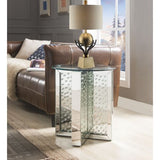 Round End Table - Mirrored - Faux Crystal Inlay - Tempered Glass Top