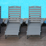 Outdoor Chaise Lounge Chair Plastic Adjustable Recline Gray 43"