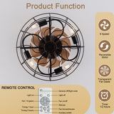 19-inch black wrought-iron cage-style ceiling fan light, featuring remote