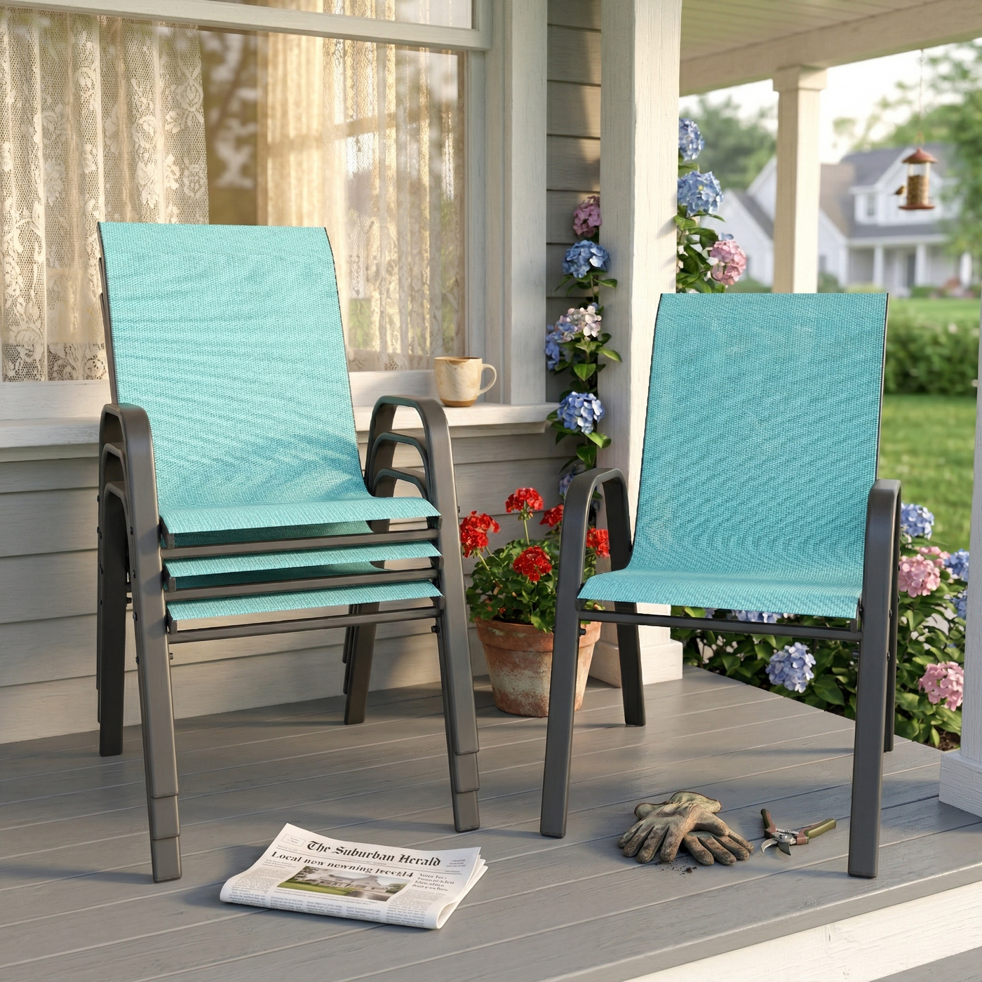 Outdoor Dining Chair 4-Piece Set - Wide Seat 350 lbs Capacity - Waterproof &