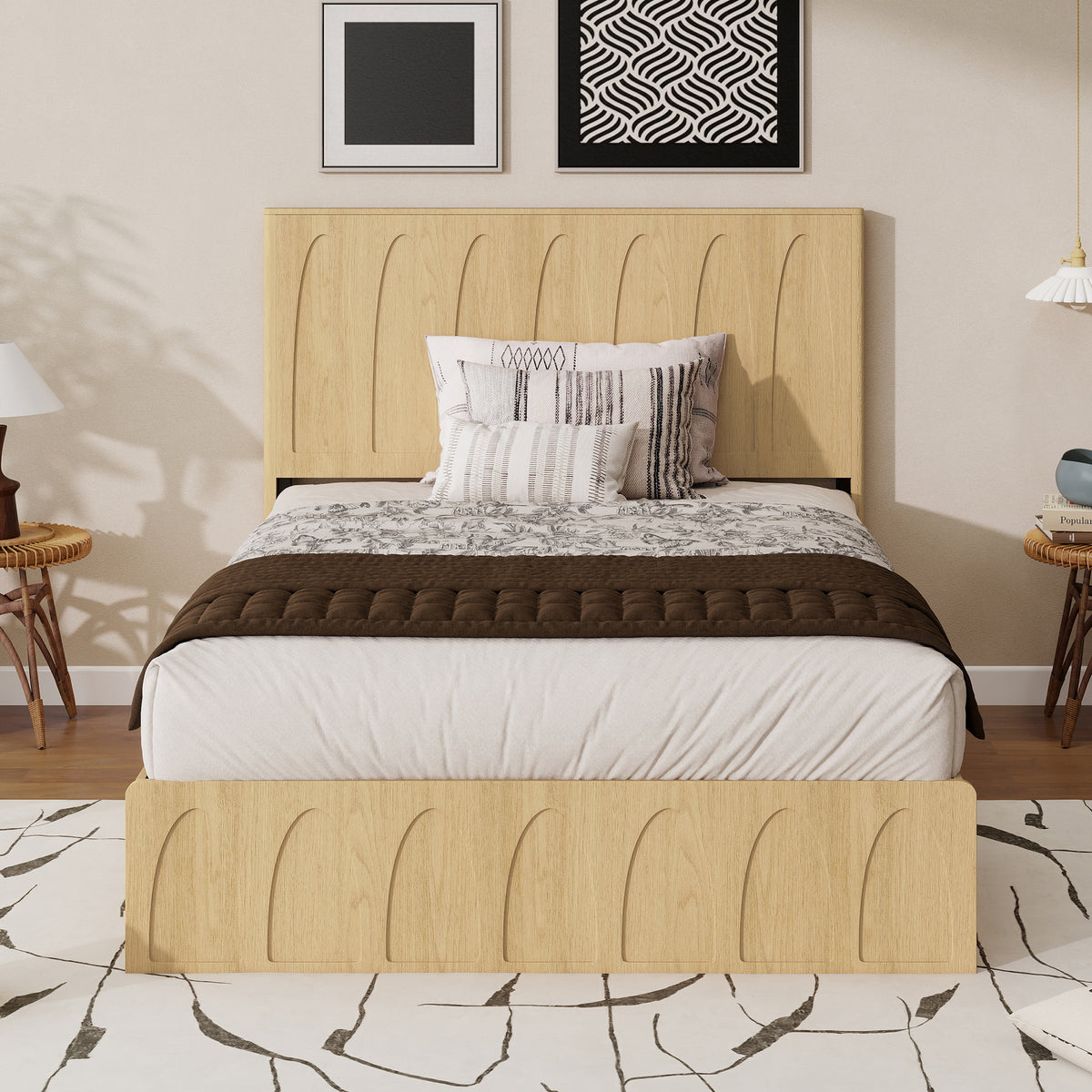 Queen Metal Platform Bed Oak
