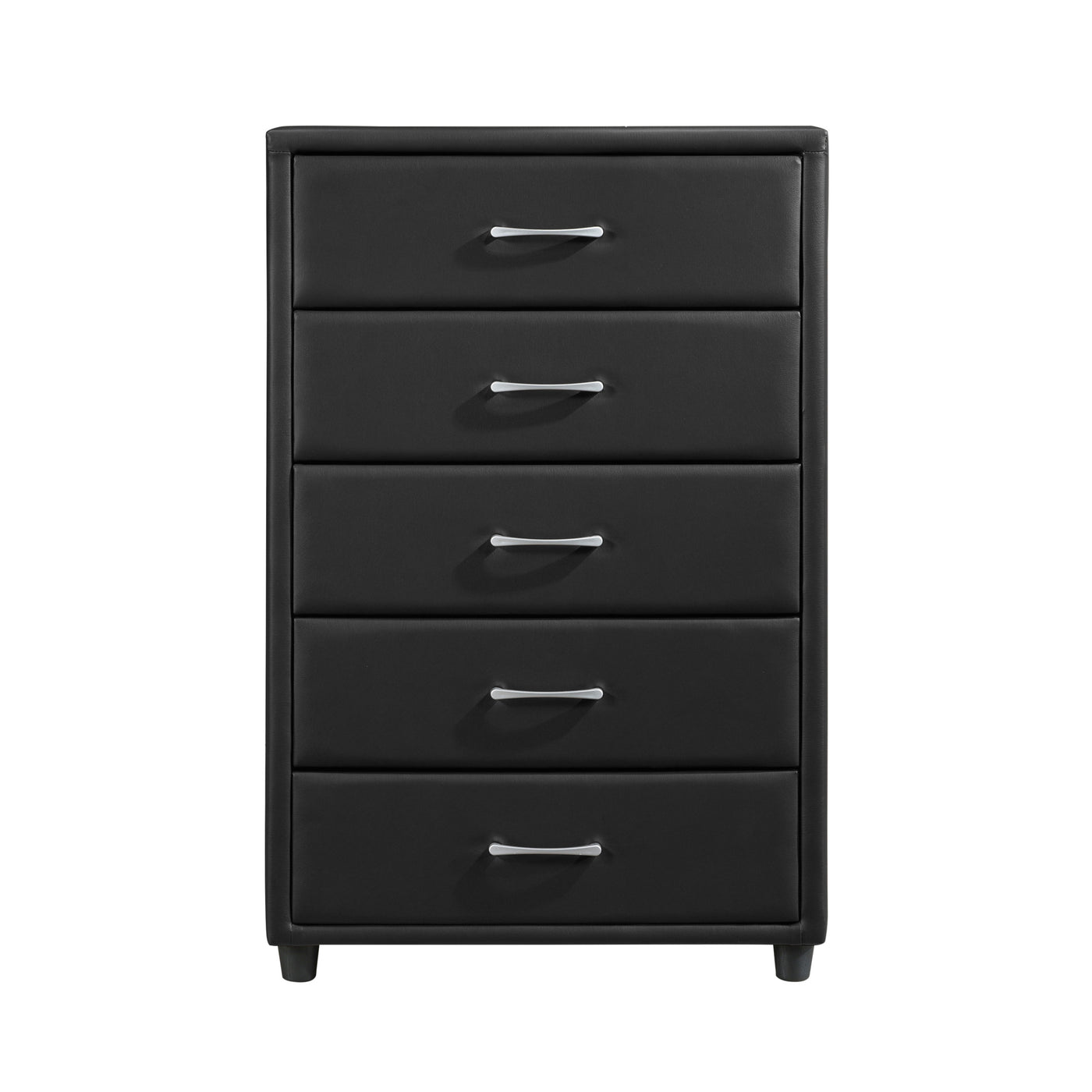 Black Faux Leather Chest of Drawers with Silver Pulls