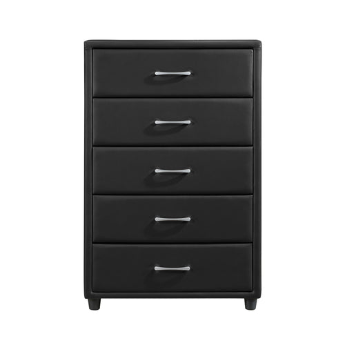 Black Faux Leather Chest of Drawers with Silver Pulls