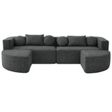 Sectional Sofa U-Shape Modular Boucle Black 6-Seat Deep Seating 114.9x64.5 In