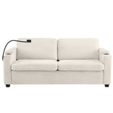 Beige Corduroy Sleeper Sofa Loveseat Full Mattress USB