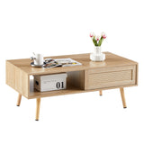 Solid Wood Coffee Table with Storage Natural