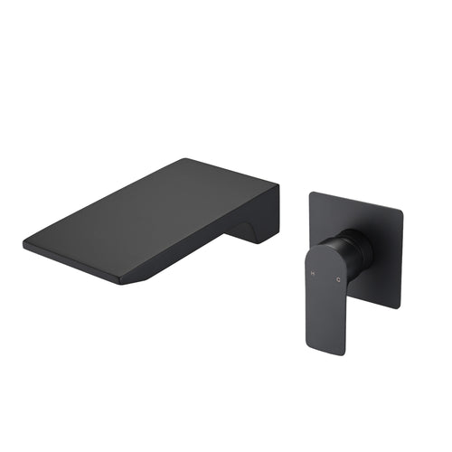 Matte Black Wall Mount Bathroom Sink Faucet Waterfall Spout