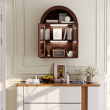 Wall Mounted Arched Glass Door Cabinet with Light and Shelves