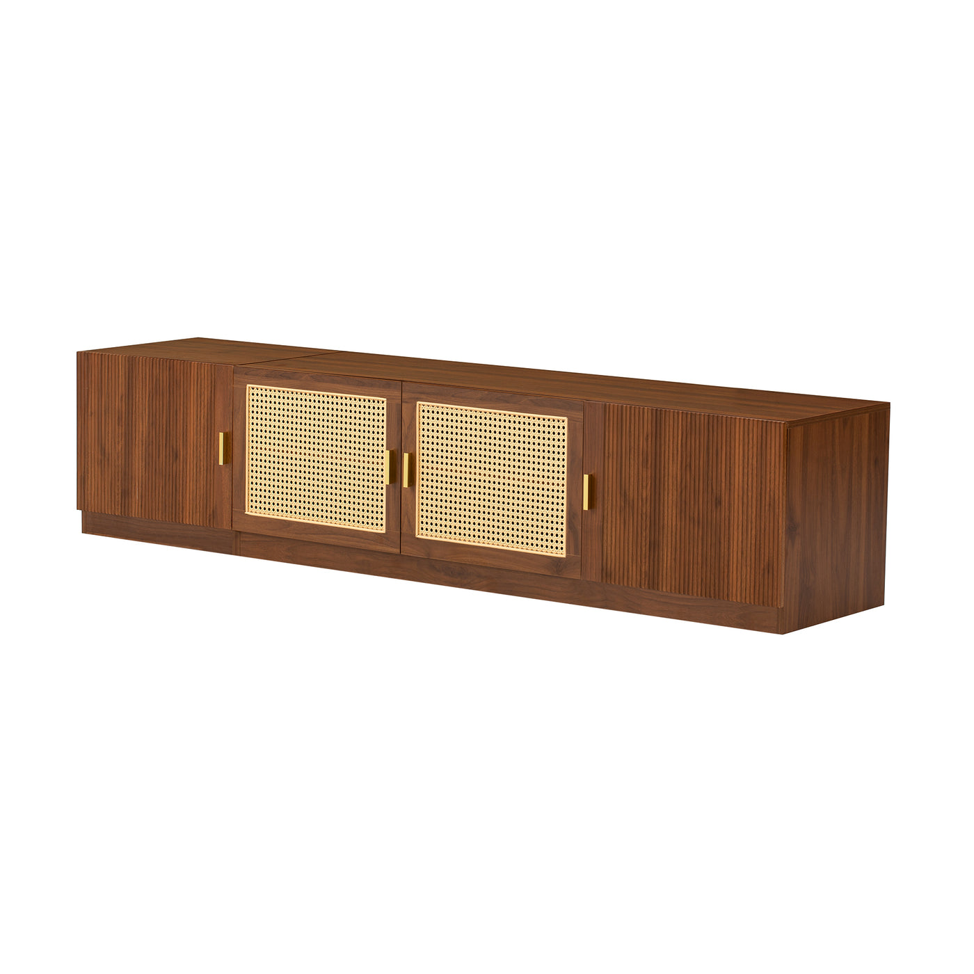 78" Walnut TV Stand with Rattan Door for 85" TVs