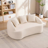 Loveseat Curved Modern Chenille Off-White 2 Seat 3 Pillows 65 In
