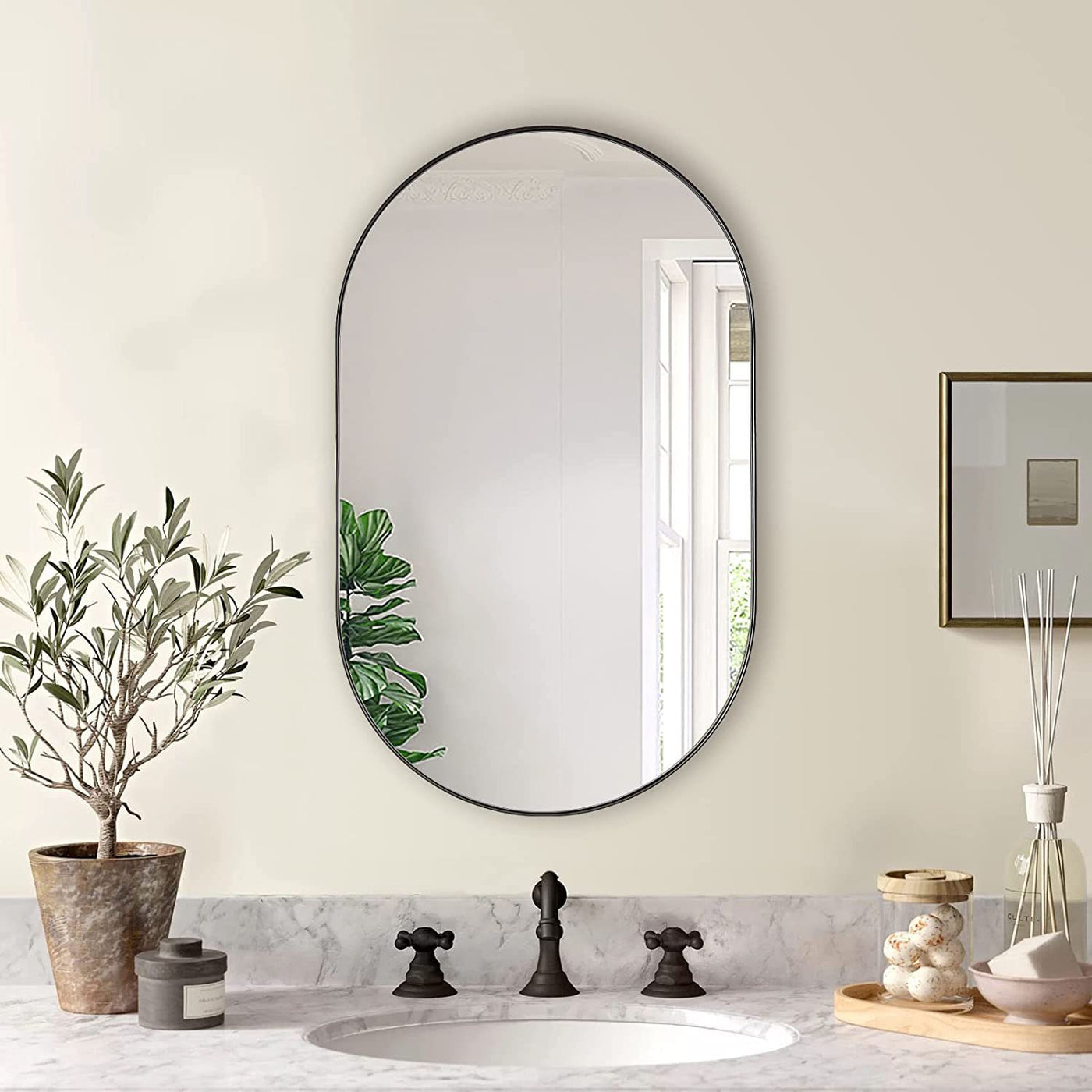 Black Oval Metal Mirror 20 x 33 Inch