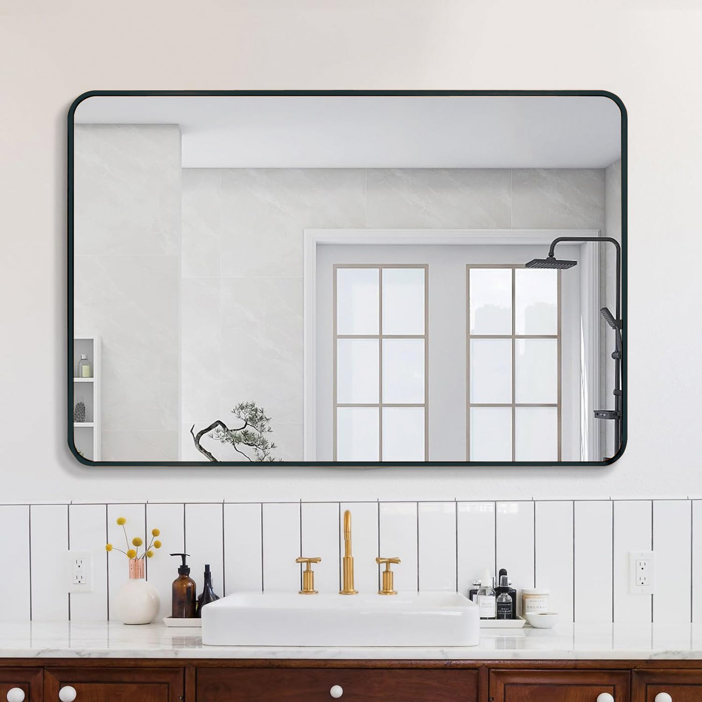 30x40 Black Metal Framed Rectangular Bathroom Mirror