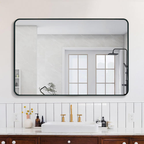 30x40 Black Metal Framed Rectangular Bathroom Mirror