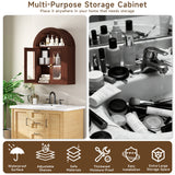 Wall Mounted Arched Glass Door Cabinet with Light and Shelves